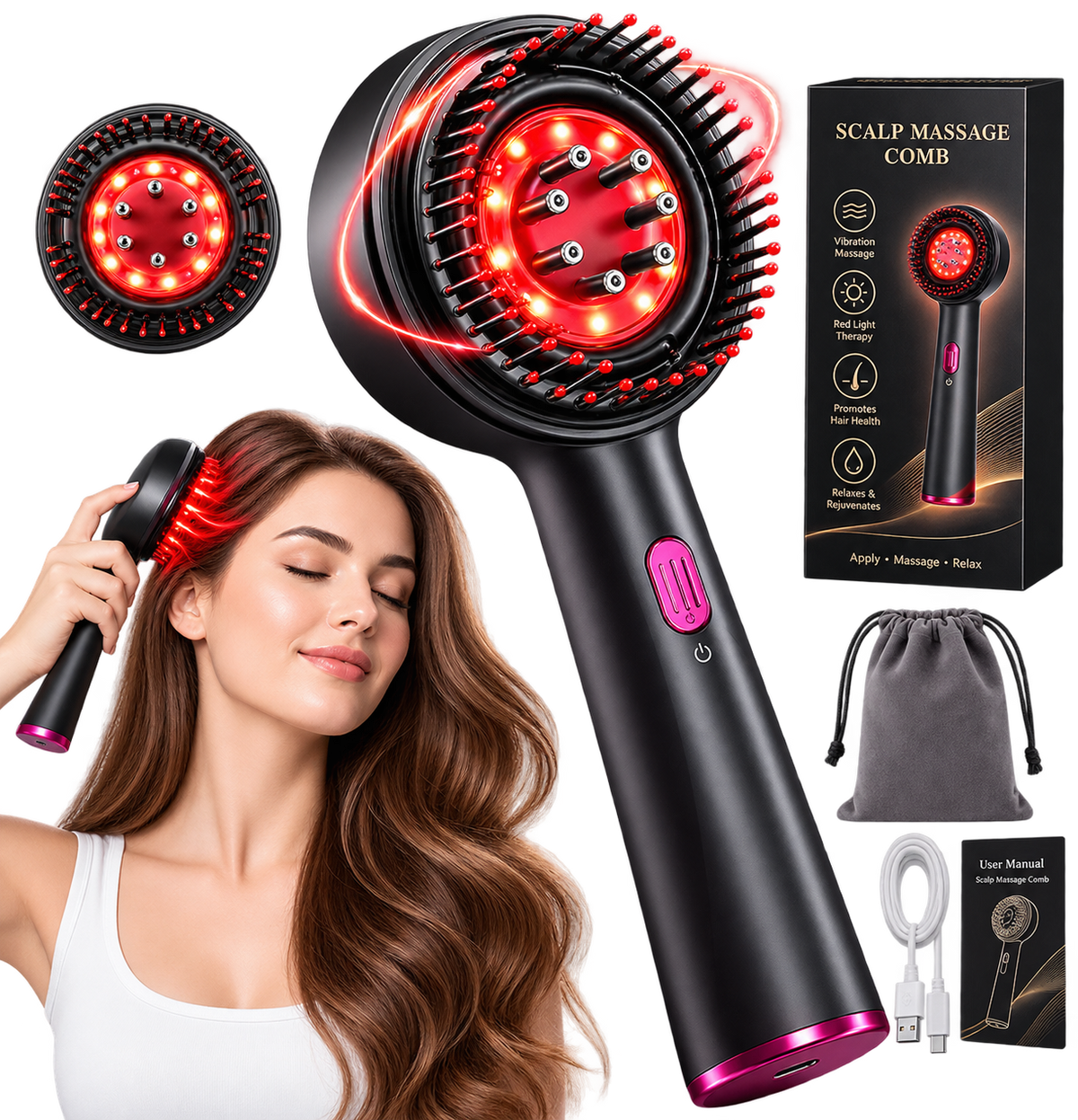 Electric Scalp Massage Comb with Red Light Therapy