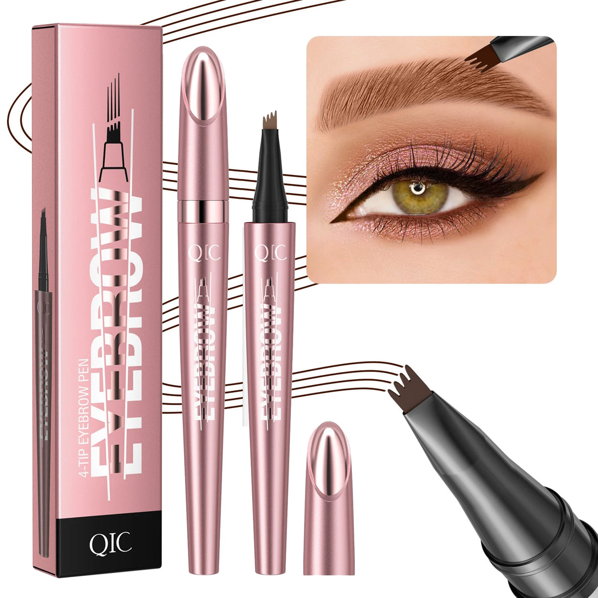 4 Point Liquid Eyebrow Pencil Waterproof Dark Brown Fork Tip Eyebrow Pencil Tattoo Fine Sketch Liquid Eyebrow Pen Makeup Tool